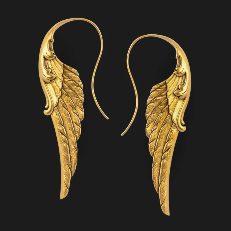 

Vintage Metal Craftsman Carved Angel Wings Earrings Women's Hook Shaped Pendant Earrings