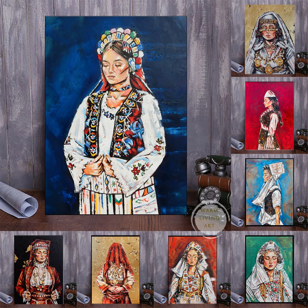 

Graffiti Albanian Woman Portrait Art Poster Modern Watercolor Oil Painting on Canvas Prints Wall Decoration Pictures Home Decor