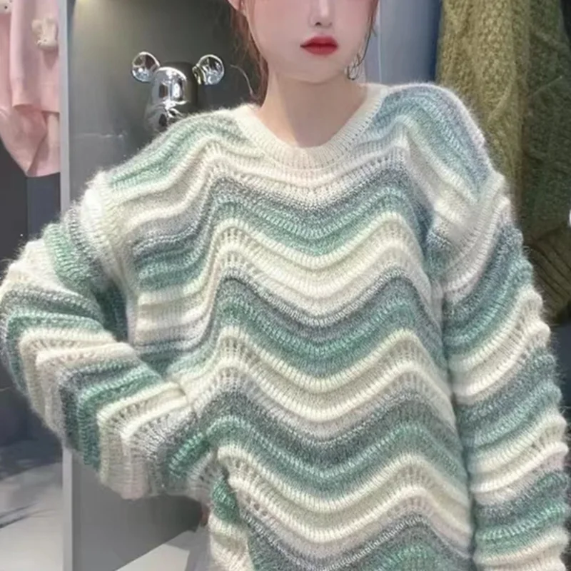 

Autumn/winter knitwear pullover bumper color rainbow sweater new striped languid style womenswear