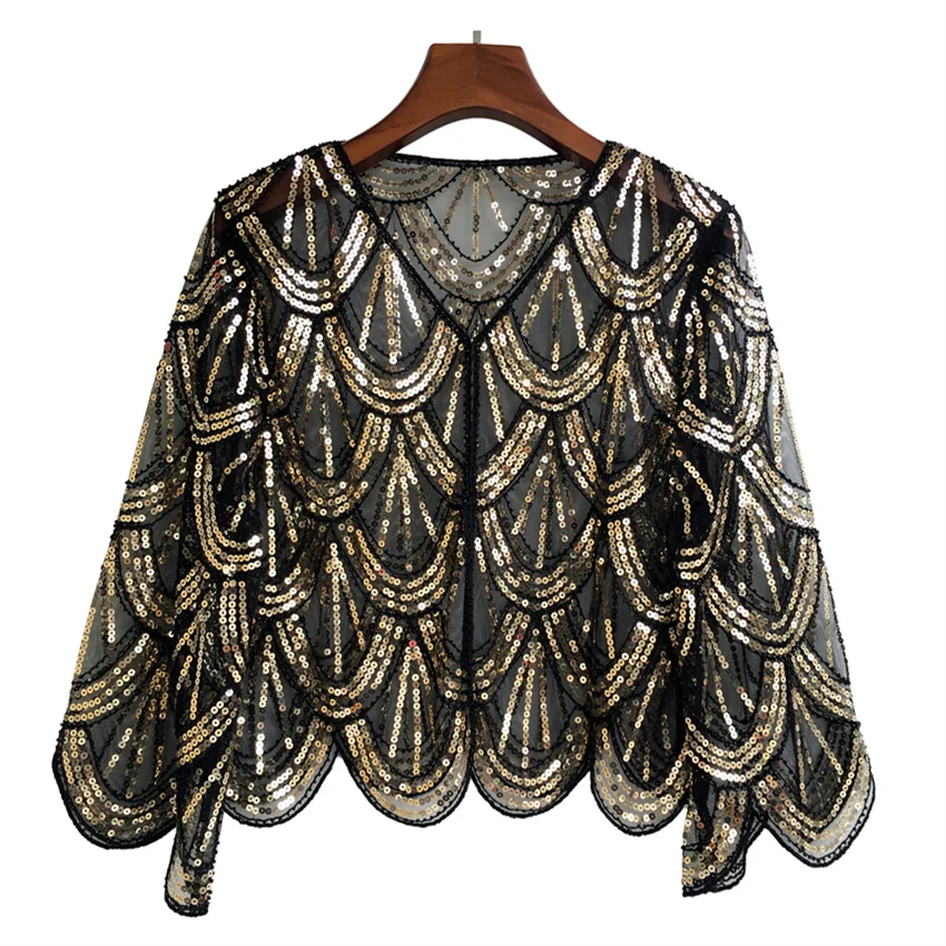 

New Elegant Women Hollow Out Shawl Capes Europe and America Lady Sequins Wrap Bolero Accessories Coat Princess Tops Outwear 2074