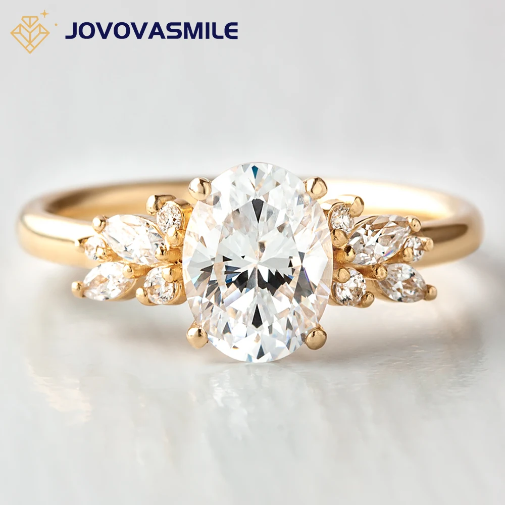 

JOVOVASMILE Moissanite Ring 18k Gold 8 X 6mm 1.5 Carat Colorless Oval Shape Marquise Round Side Stone Wedding Band For Women