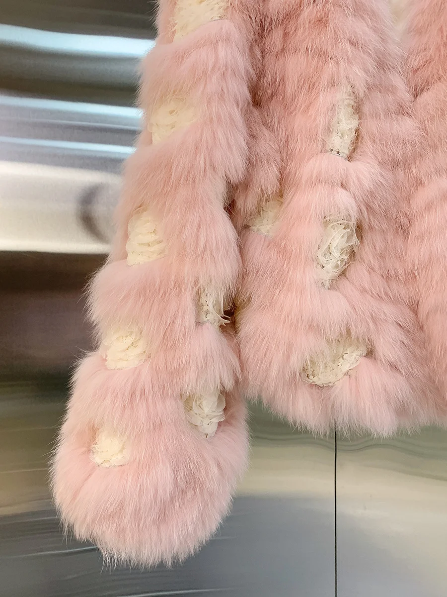 Real Fur Lace Rose Spikes Fox Fur Coat for Women New Young Short Winter Trend coat  winter coat women