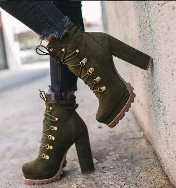 

New Women's Ankle Boots High Heels Platform Female Lace Up Women Shoes Buckle Woman Short Boot New Botas Femininas Plus Size