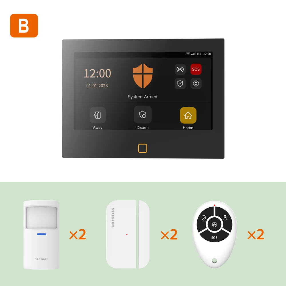 

Беспроводная система сигнализации Staniot, 7 дюймов, Wi-Fi, 4G, умный дом, поддержка 8 проводных зон, HD-панель с 5-летней фотографией,Встроенная сирена 115 дБ