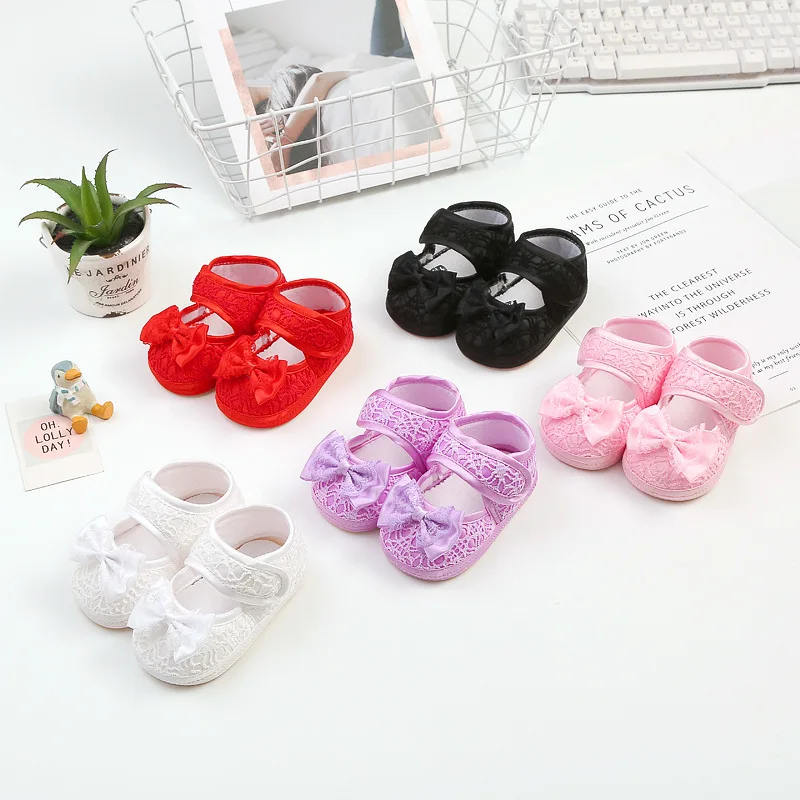 

Spring fall newborn girls baby outfits soft soles non slip walking shoes for 0-1 year baby birthday Christmas bow tie lace shoes