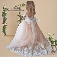 fatapaese long sleeve flower girl dresses for kids bridesmaid wedding even maxi long a line gown lace appqulies communion party