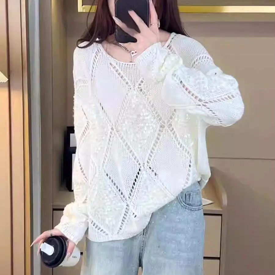 Dimanaf 2024 женские осенние свитера с блестками лоскутная ватная вязка свободный