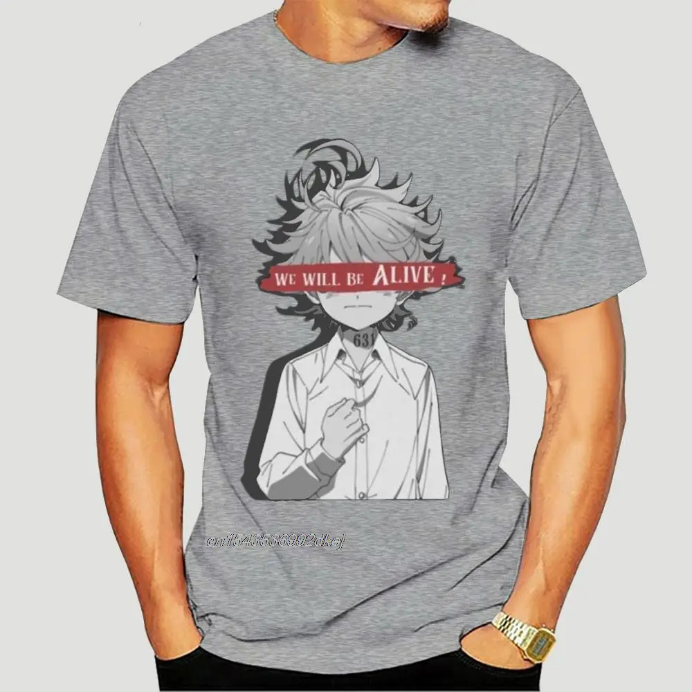 

We Will Be Alive The Promised Neverland Men's T Shirts Emma Manga Norman Ray Vaporwave Anime Tee T-Shirts Cotton 0386A