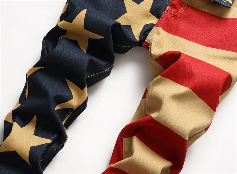 Spot New Punk Style Men's Jeans Printed Denim Pants Straight Sleeve Mid Waist Cotton Casual Pants