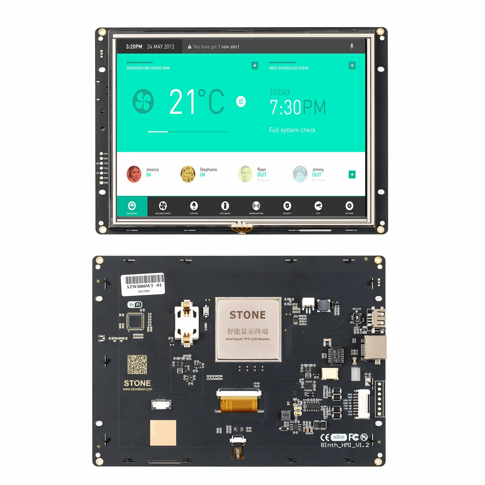 SCBRHMI 8.0 Inch LCD-TFT HMI Display Module Intelligent Series RGB 65K Color Resistive Touch Panel without Enclosure
