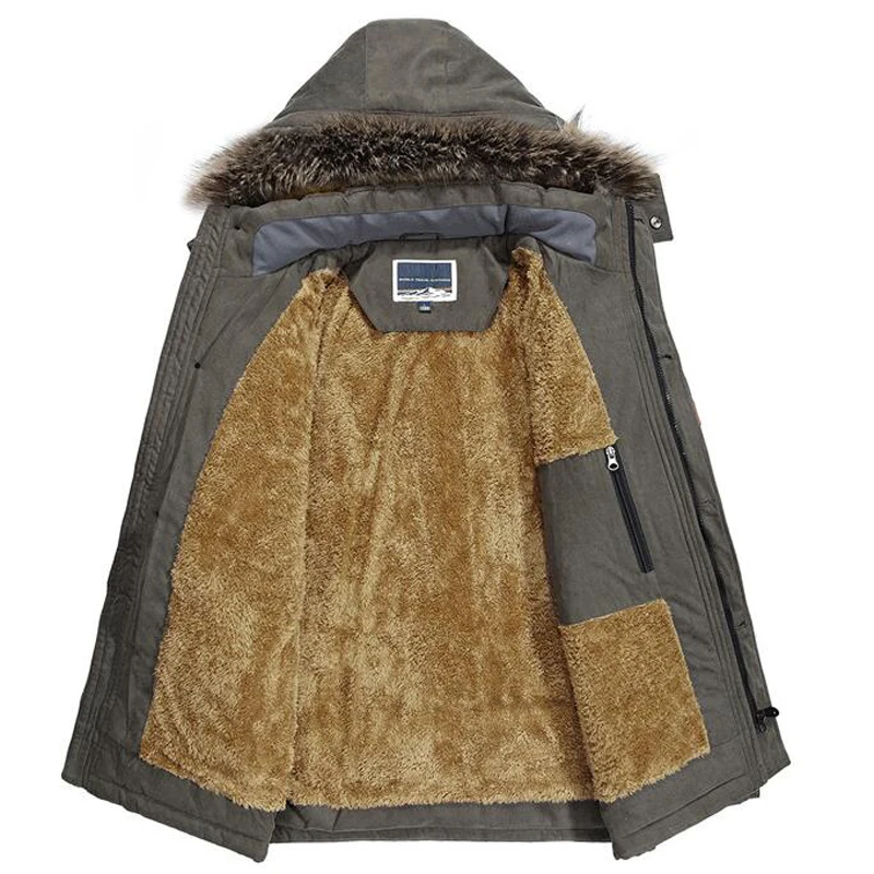 

Mens Winter Jacket Cotton Padded Warm Parka Coat Casual Faux Fur Hooded Fleece Long Male Jacket Windbreaker Men