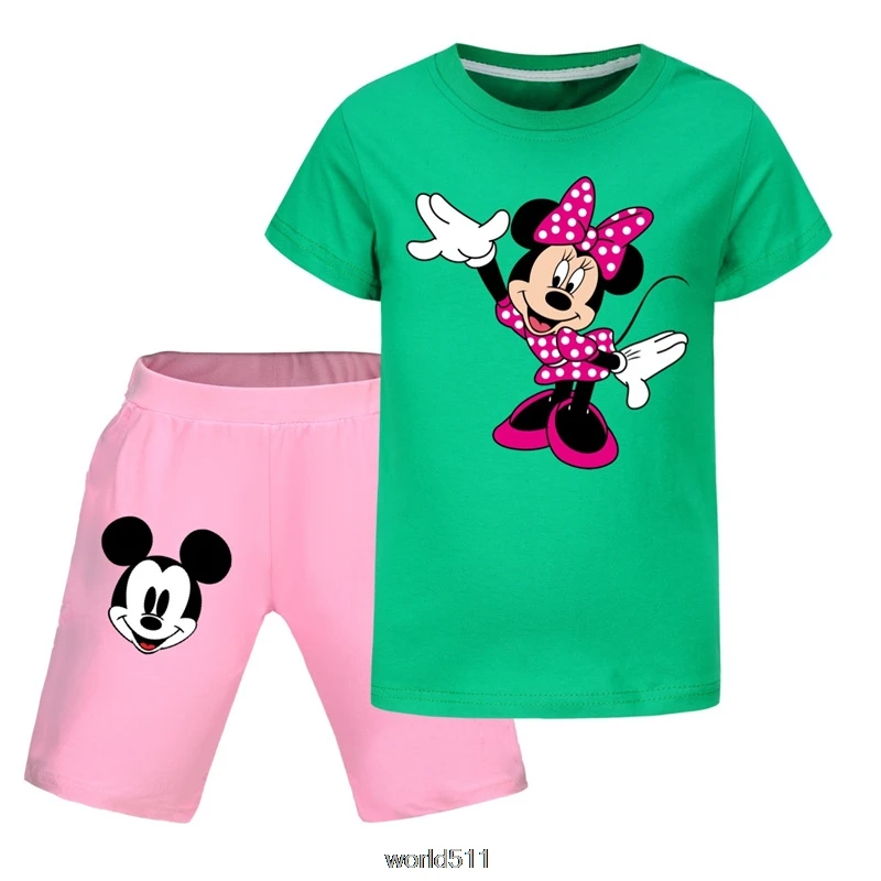 Спортивный костюм для мальчиков с Микки и Минни летняя детская модная футболка