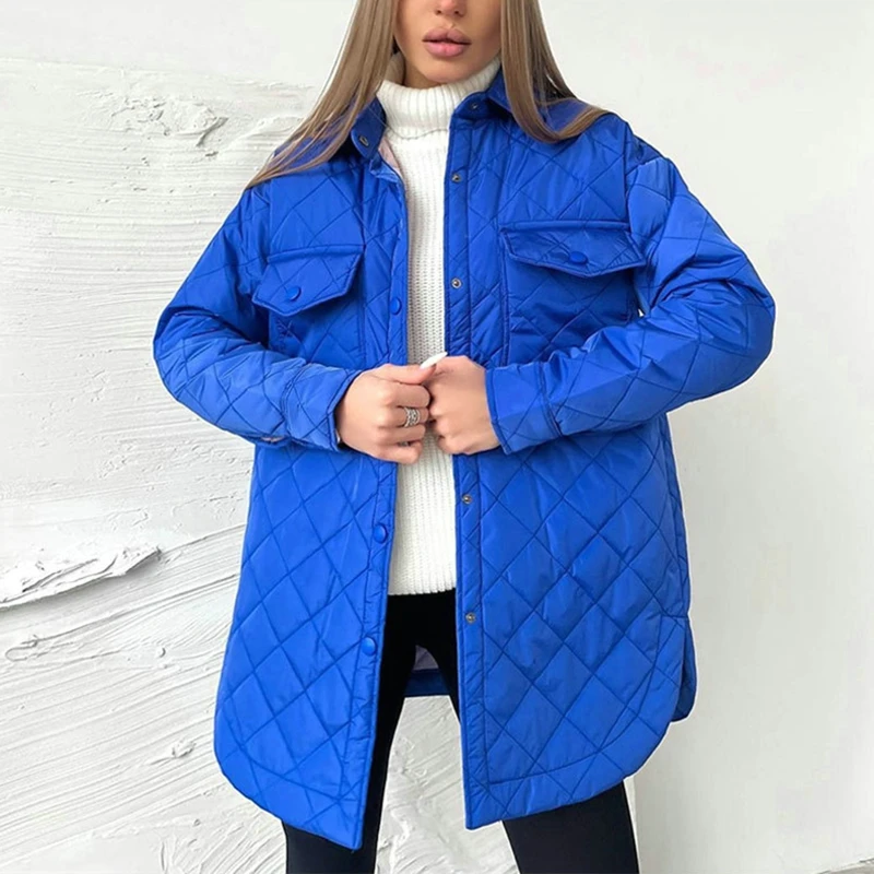 Women'S Winter Quilted Coats 2022 Women Warm Single Breasted Long Parkas Streetwear Vintage Famale Loose Cotton Padded Jackets