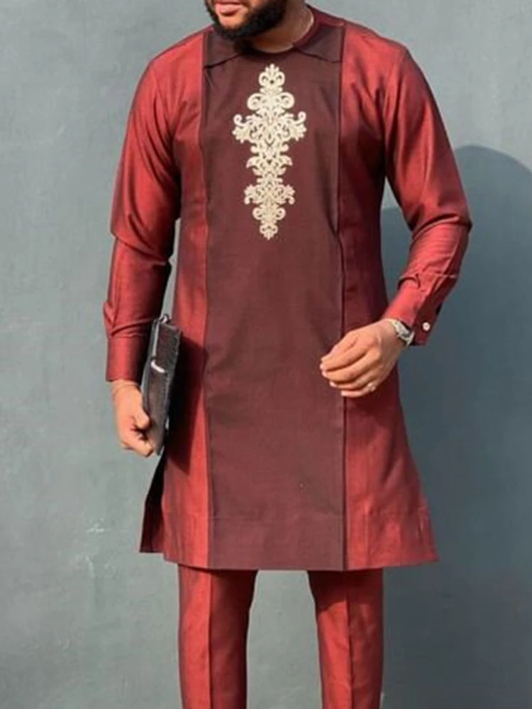 Muslim Fashion Men Shirts African Cotton Dubai Long Sleeve Arabian 2022 Loose Casual Red Cotton Linen Suits Islamic Clothing