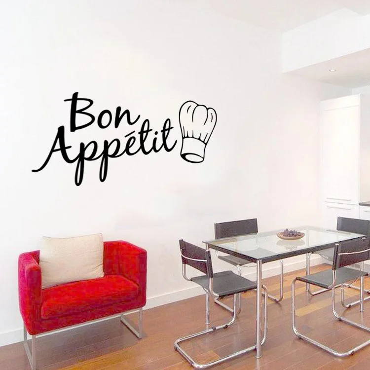 

English Bon Appetit Creative Carved Wall Posters Waterproof Self-adheisve Customized Vinyl Wall Stickers