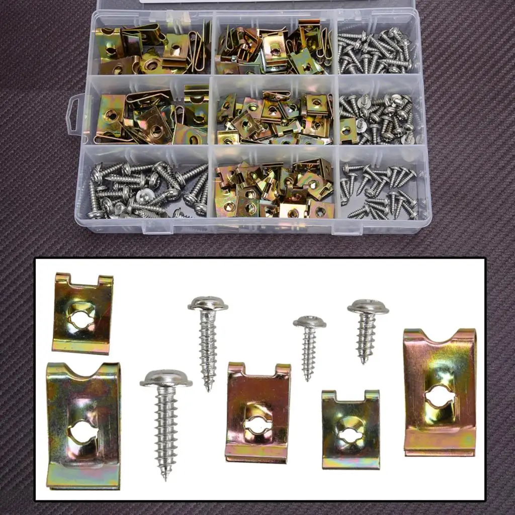 

200Pcs/Set Car Left Right Front Rear Upper Lower Universal U Nut M3 M4 M5 Fairing Clip Self Tapping Screw Kit Fit for Motorcycle