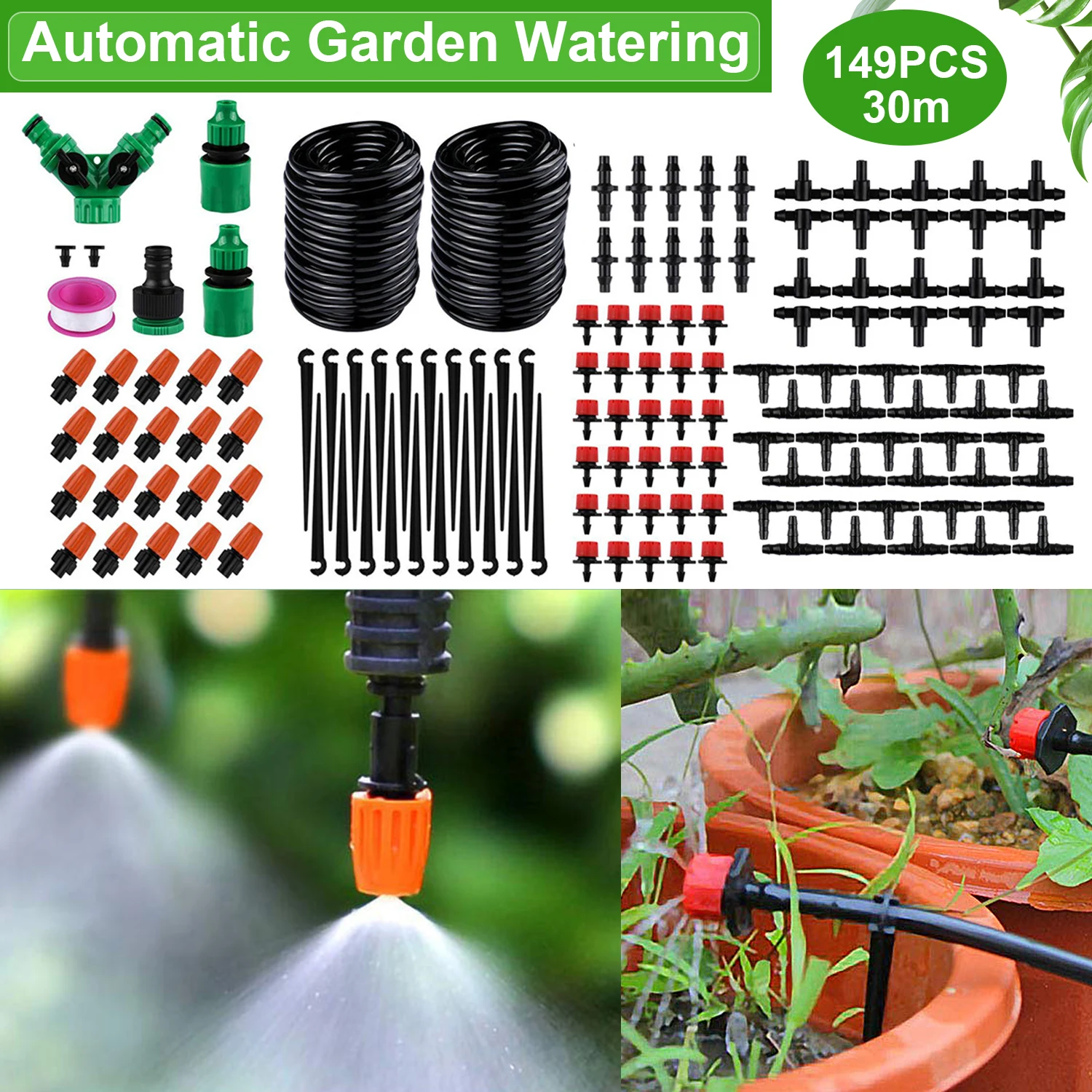 

149Pcs 30M Garden Drip Irrigation Kit Automatic Garden Micro Watering System Adjustable Dripper Intelligent Mist Irrigation Tool