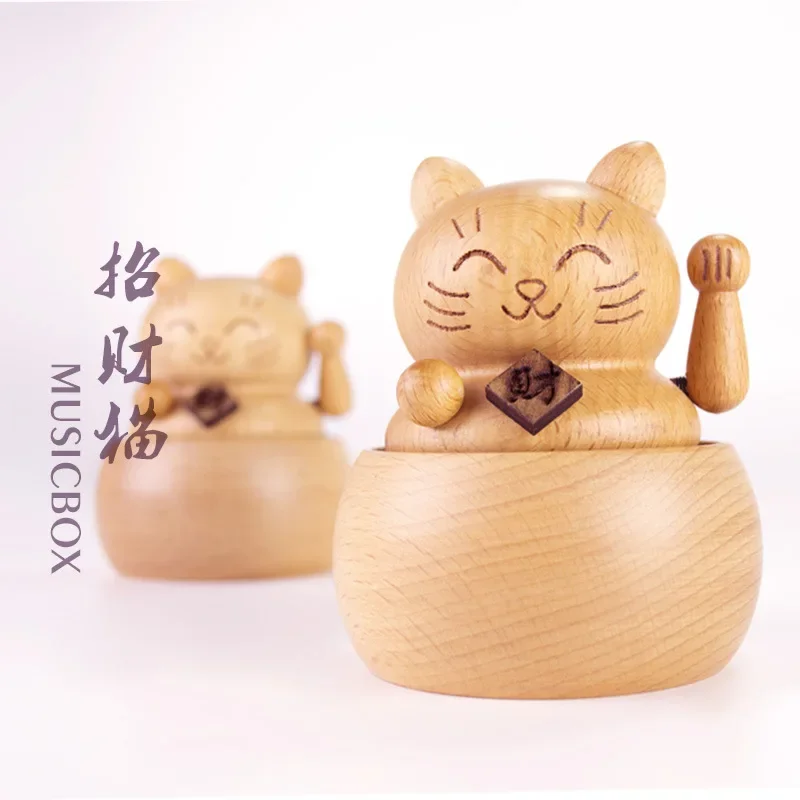 Деревянная музыкальная шкатулка с заводным механизмом руководство Lucky Cat ручной