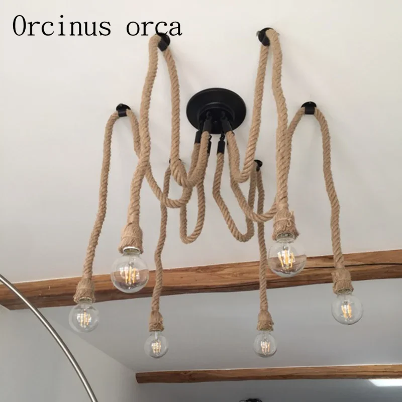American country Vintage industrial wind rope chandelier creative restaurant bar clothing store iron lamp free shipping