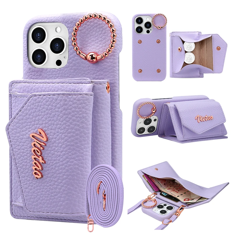 

Crossbody Leather Wallet Card Slot Holder Phone Case for Iphone 15 Plus 14 13 Pro Max Ring Magnetic Shockproof Cover