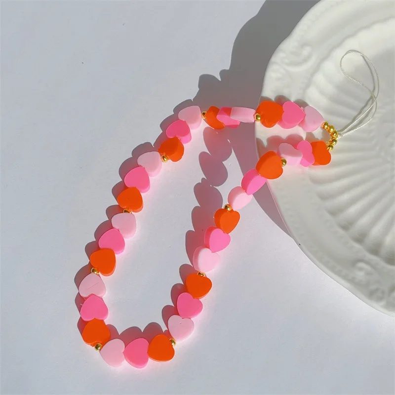 

Candy Color Resin Heart Phone Chain for Women Fashion Cartoon Cute Retro Key Chain Charm Anti-Lost Lanyard
