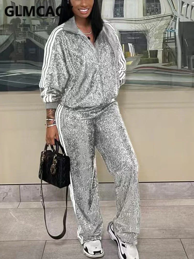 

Женский Блестящий Модный повседневный костюм-блестящий, модный