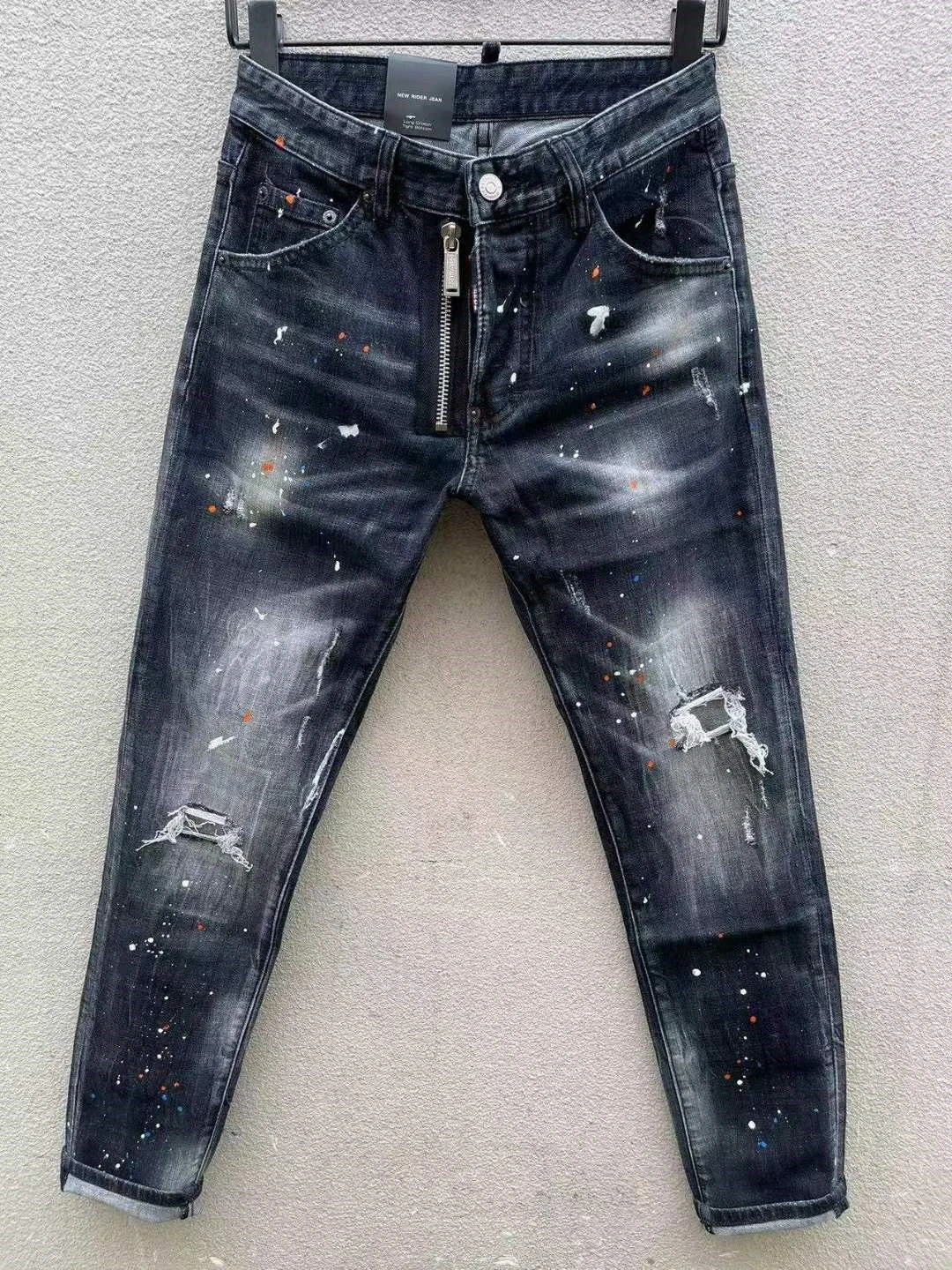 

2023 New Men's Color Splash Ink Hole Scratch Fashion Pencil Pants Jeans 110-1#