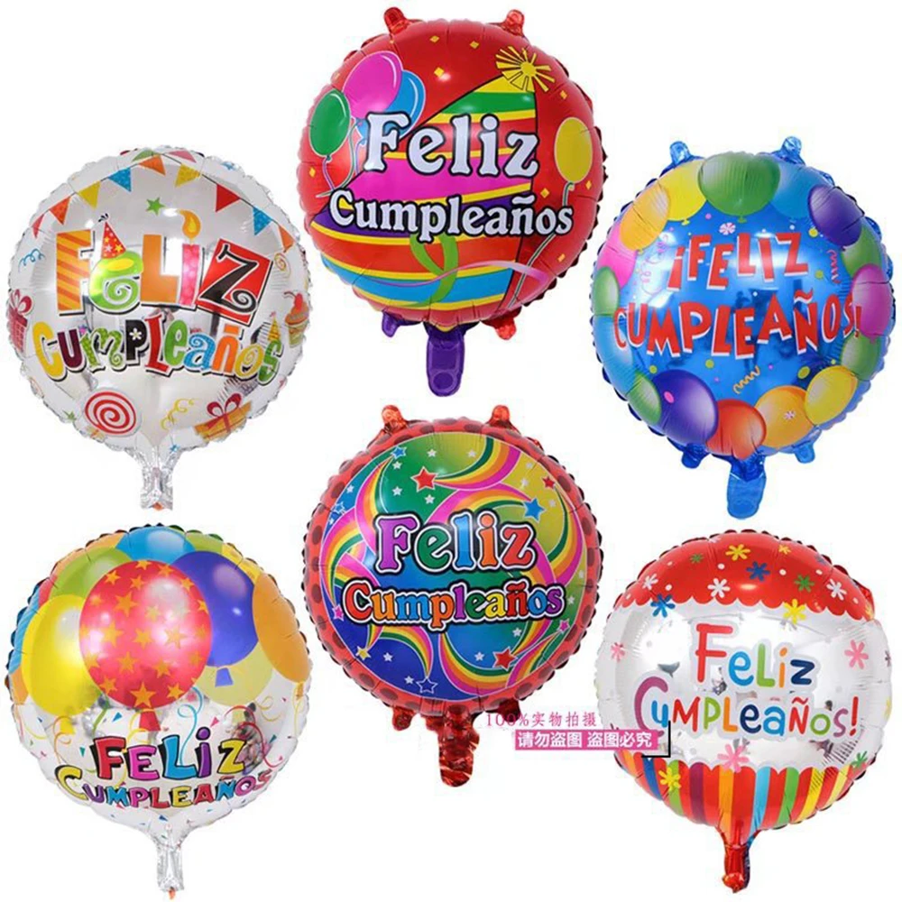 10pcs 10inch Spanish Happy Birthday Round Aluminum Foil Balloons Baby Shower Birthday Party Decorations Kids Toys Helium Balloon