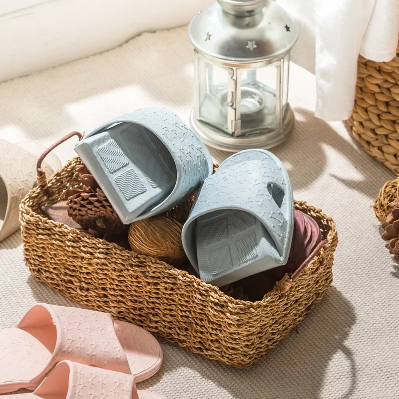 

2024 Spring Summer Portable Foldable Home Travel Bathroom Couple Hotel Shower Slippers Gift Linen Bag