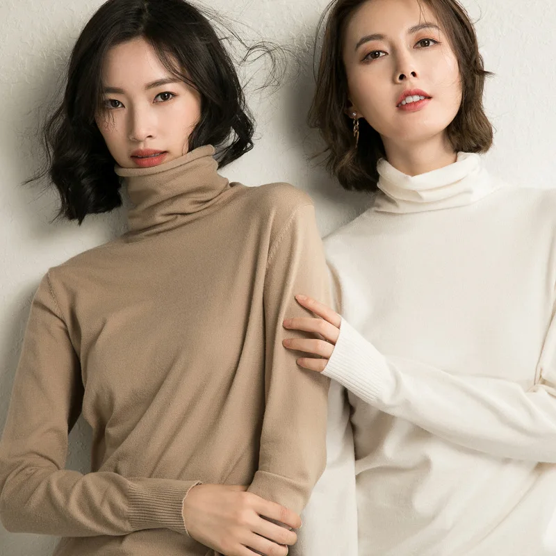 

New 2022 Autumn Winter Knitting Turtleneck Pullovers Slim Sweater Multi Color Bottoming Long Sleeve Minimalism Soft Sweater