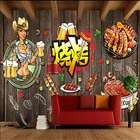 3D обои для барбекю кебаба с текстом на заказ, настенная бумага для барбекю, пива, бара, ресторана, закуски, бара, промышленный декор, Настенная 3D Бумага
