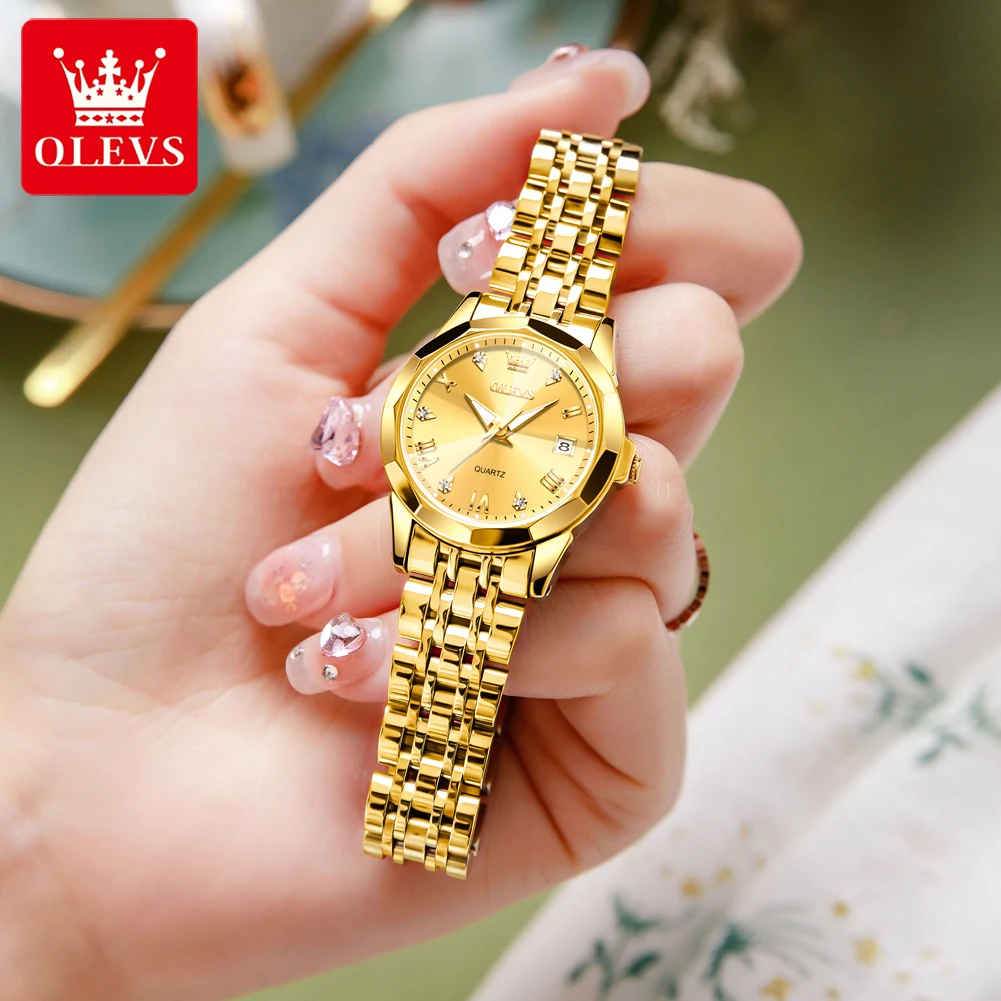 OLEVS Rhombus Mirror Watch for Women Luxury Brand Waterproof Stainless Steel Quartz Gold Female Wristwatches Montre Femme