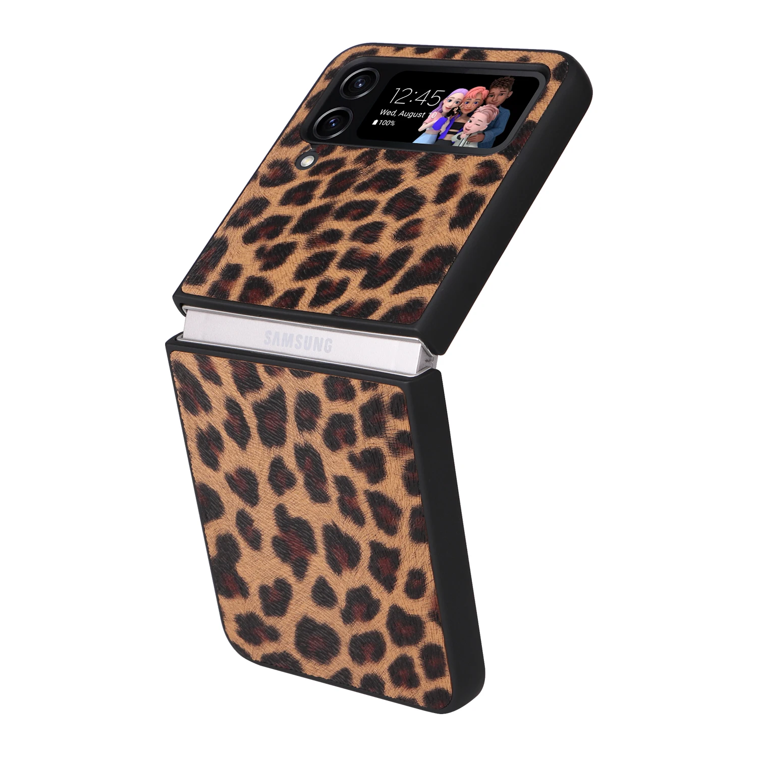 High Quality Ladies Leopard Glitter Fall Protection Case for Samsung Galaxy Z Flip3 ZFlip4 Tempered Protective Film with Lens