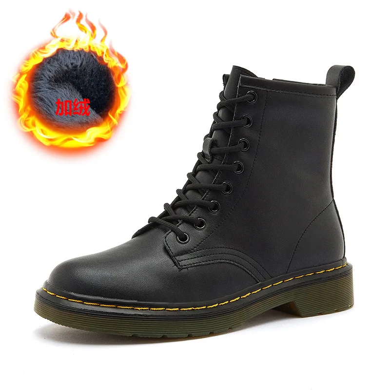 

Martin Boots Women's All-match Leather and Velvet British Style Men's Shoes Winter 2021 Plus Size Mid-tube Short Boots
