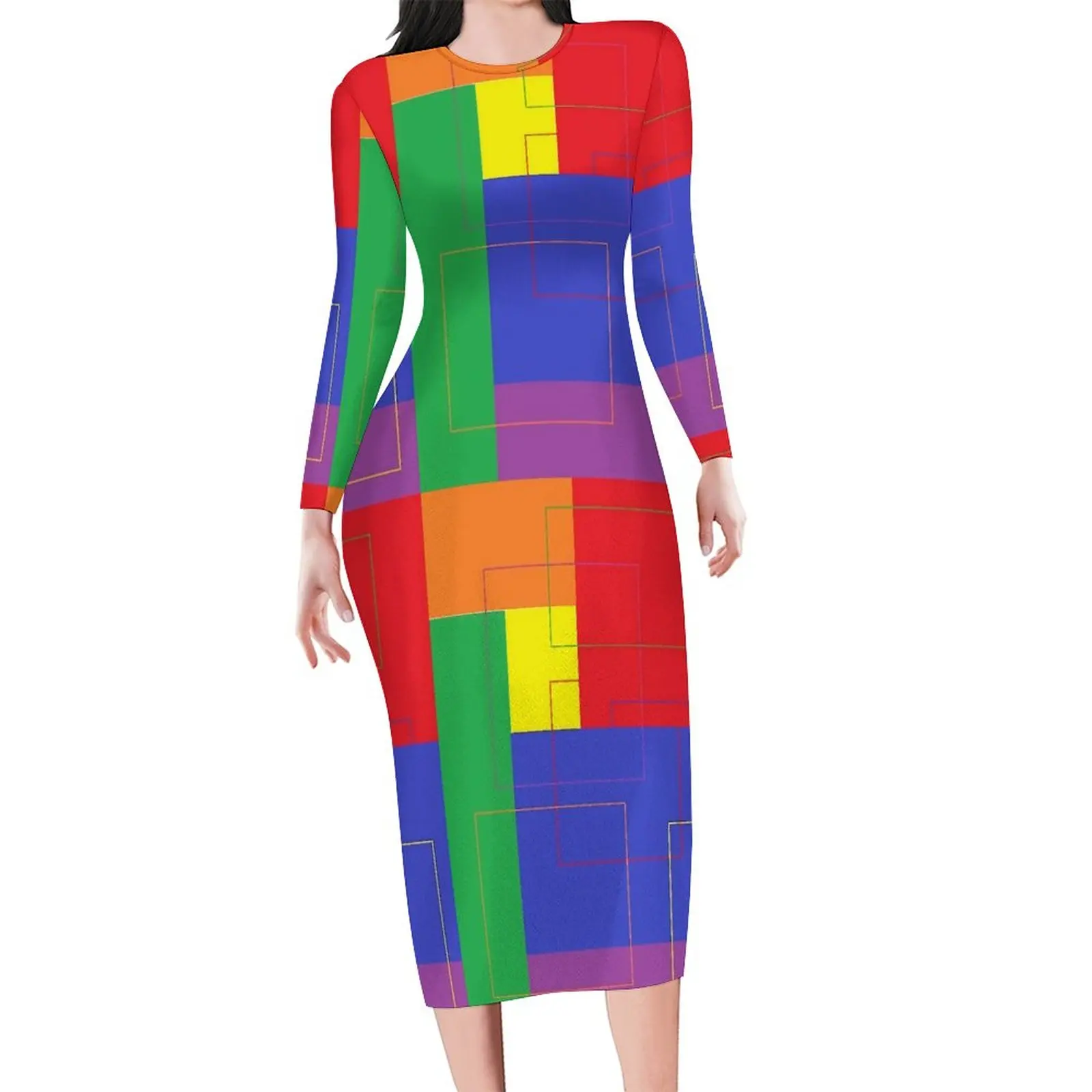 

Платье женское летнее Облегающее с длинным рукавом и геометрическим принтом