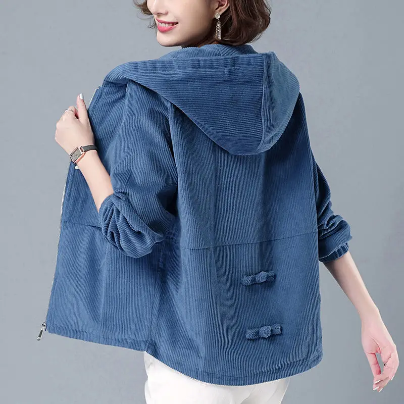 Coats Woman Winter 2022 Jackets Corduroy Tops Outwear Harajuku Retro Hooded Jacket Loose Cheap Wholesale New