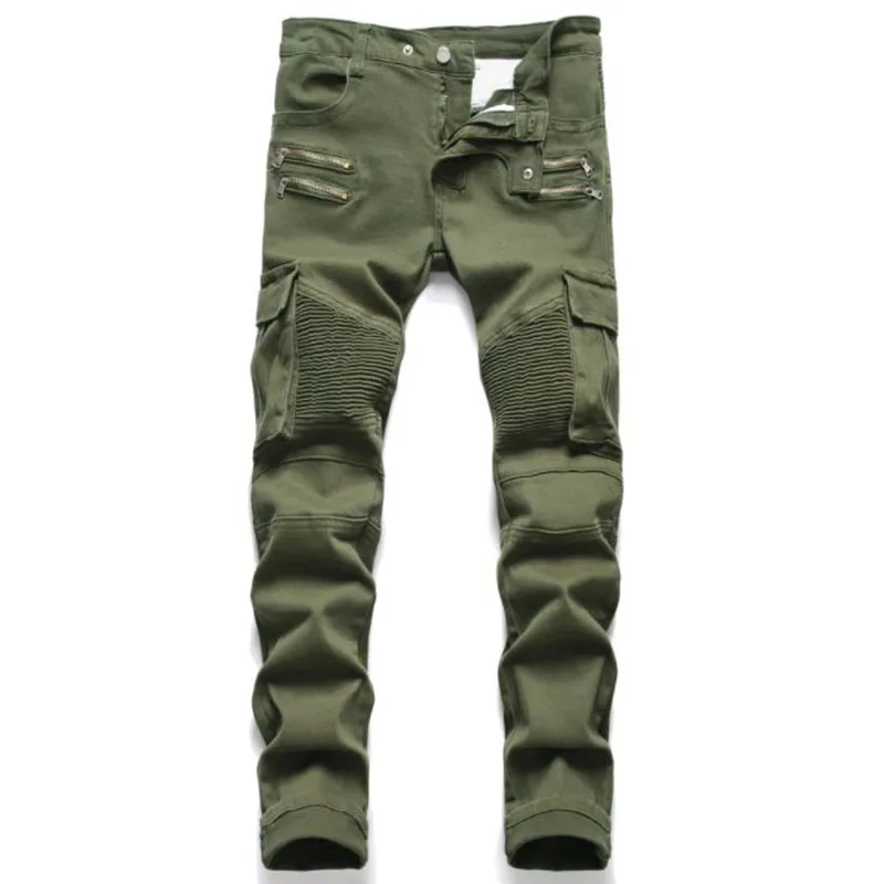 

New Fashion Mens Biker Jeans Punk Style Men Cargo Denim Pants Zipper Pocket Motorcycle Jeans Male Pantalones Hombre