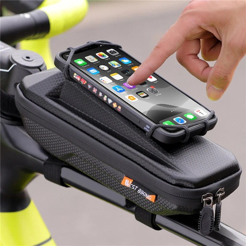 

Bicycle Front Frame Bag With Phone Holder Waterproof EVA Hard Shell Bicycle Top Tube Pouch Handlebar Bag For Bike Accessory New