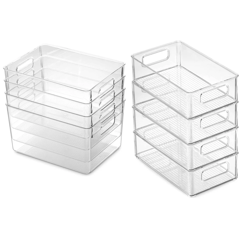 

Set Of 8 Refrigerator Pantry Organizer Bins - 4 Big And 4 Small Clear Food Storage Baskets For Kitchen, Countertops