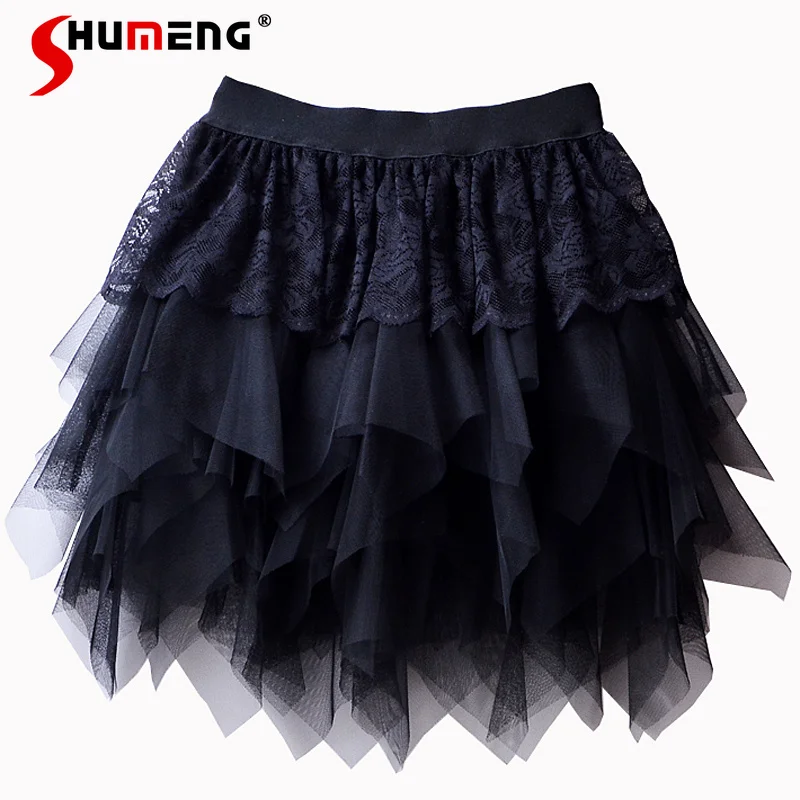 Милая Кружевная короткая сетчатая юбка из гренадина черного цвета для женщин