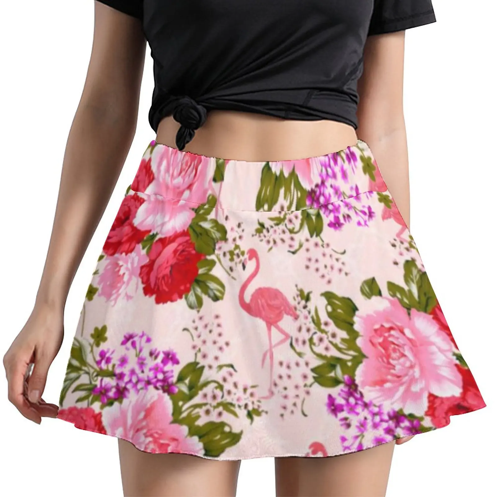 

Tropical Baroque Floral Skirt Vintage Pink Roses Street Wear Casual Skirts Ladies Modern Mini Skirt Print Bottoms Birthday Gift