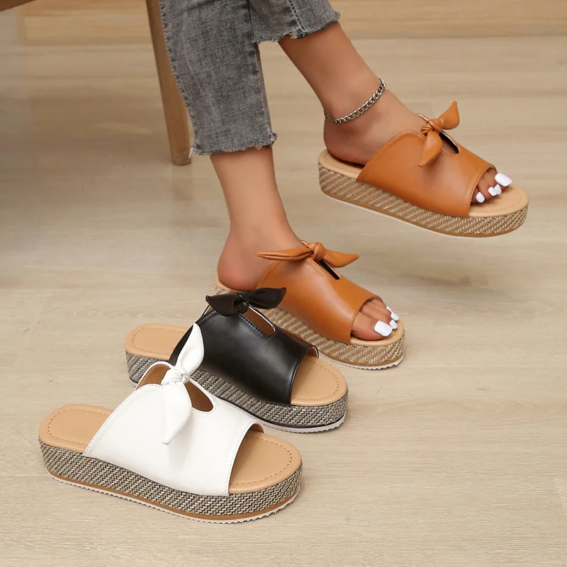 

New Summer Women Soft Thick Bottom Sandals Butterfly-knot Slipper Beach Outsides Females Slides Plus-size