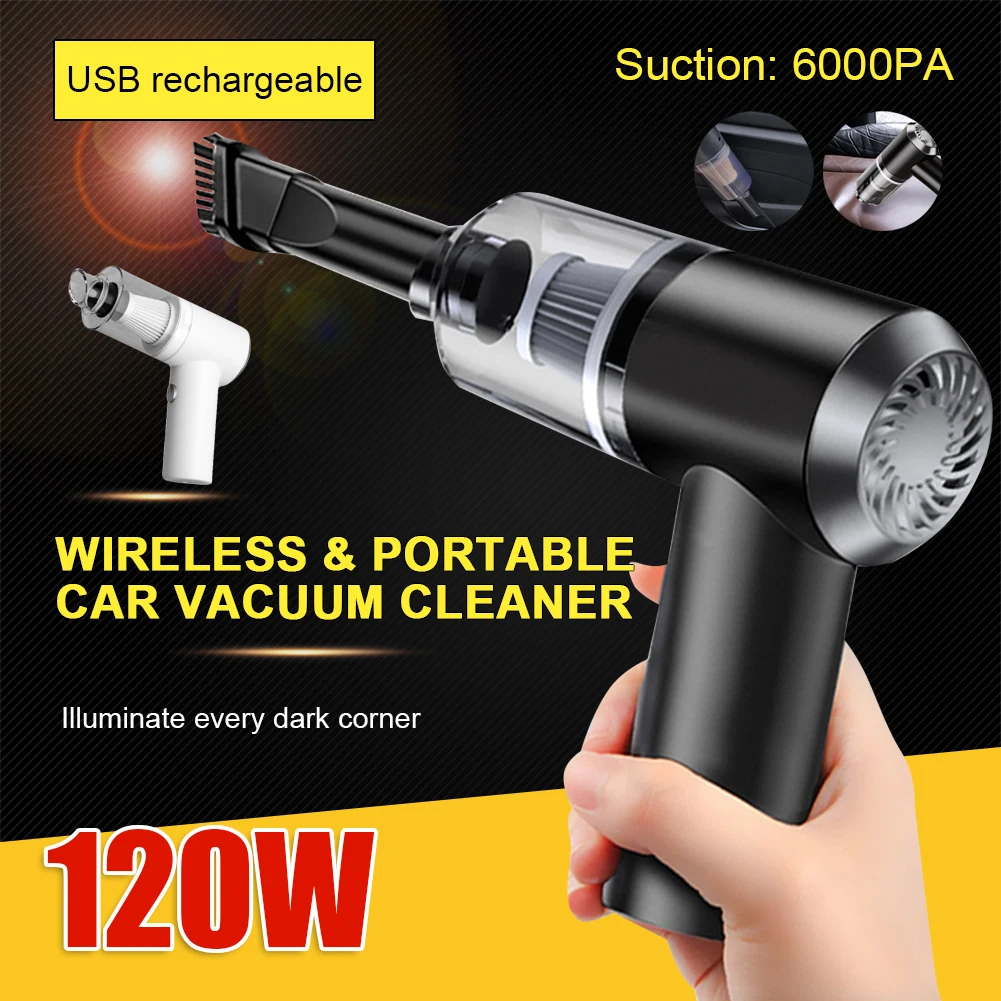 

120W Wireless Car Vacuum Cleaner Rechargeable 6000PA Portable Handheld Vacuum Washable Filter With LED Light For Car Home Office
