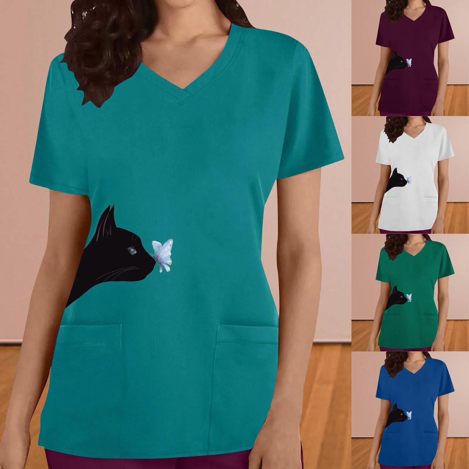 

Women's Cute Print Short Sleeve V Neck Top Work Women Shirts Short Sleeve Casual Quick Dry Shirts Women Compression Shirt Woman