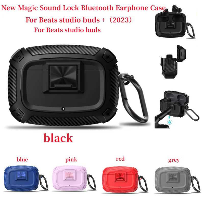 

For 2023 new Beats Studio Buds+ case with carbon fiber pattern and lock buckle Bluetooth earphone Cover for Beats Studio Buds 3D