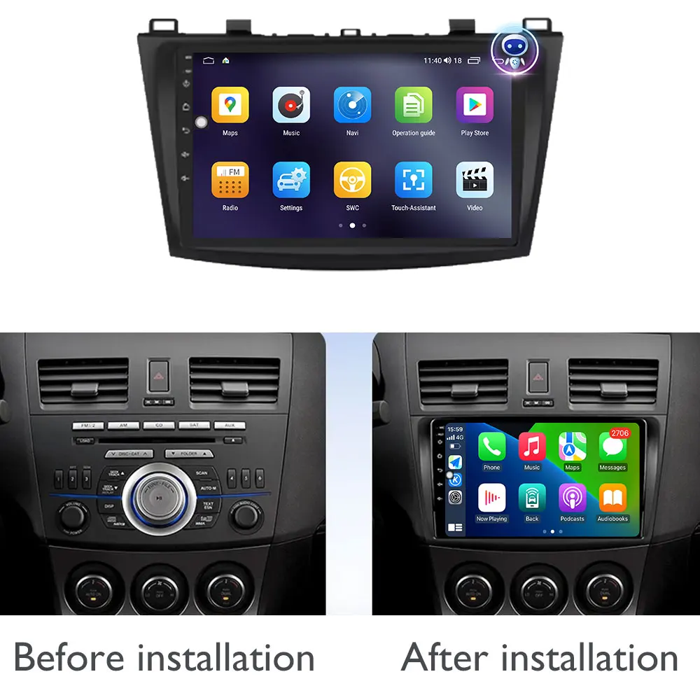 Фото Android авто автомобильный радиоприемник мультимедийный плеер для Mazda 3 II для Mazda3 BL 2009-2013 Android15 Carplay авторадио GPS стерео головное устройство №3
