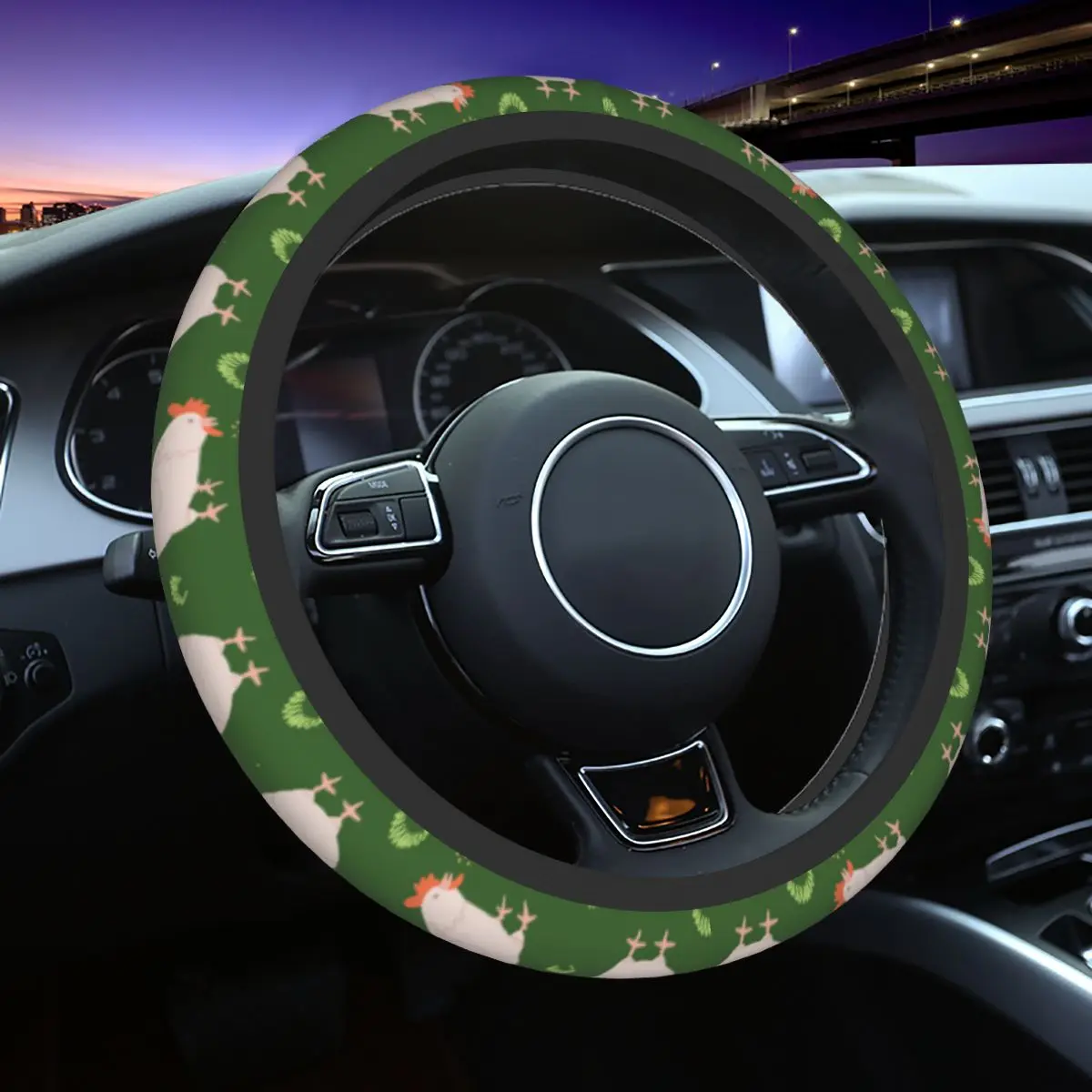 

Cartoon Chicken Cute Animal Plaid Car Steering Wheel Cover 38cm Anti-slip Colorful Car-styling Interior Accessories