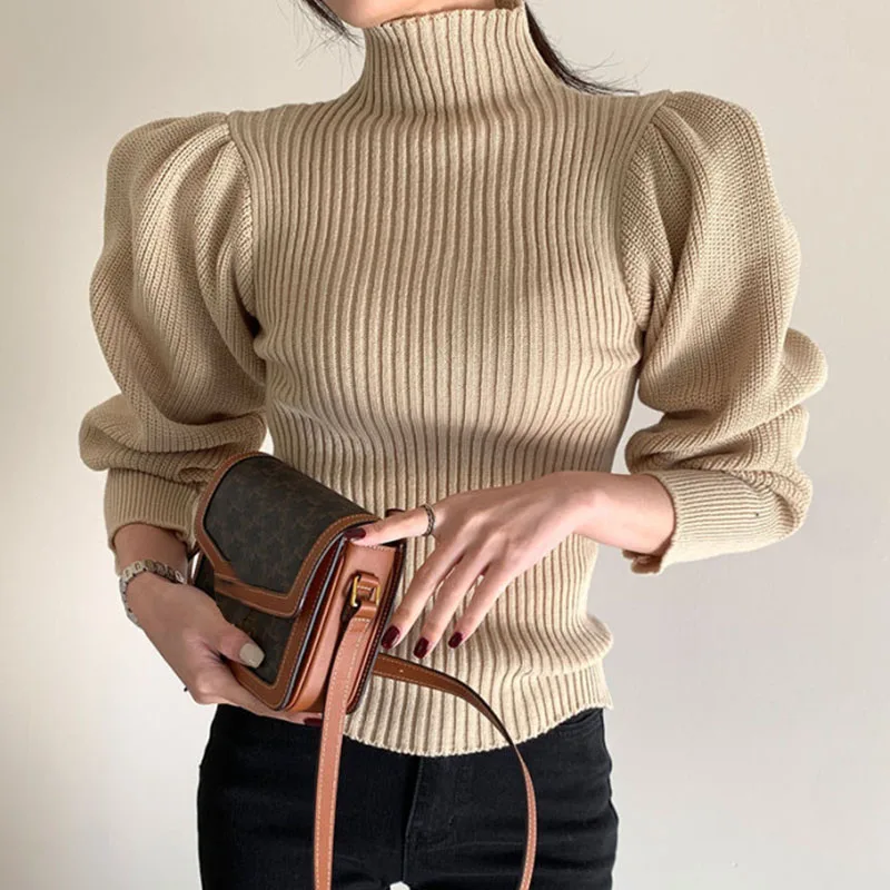 

Women's Fashion Puff Sleeve Turtleneck Sweaters Spring Autumn Sweatshirts