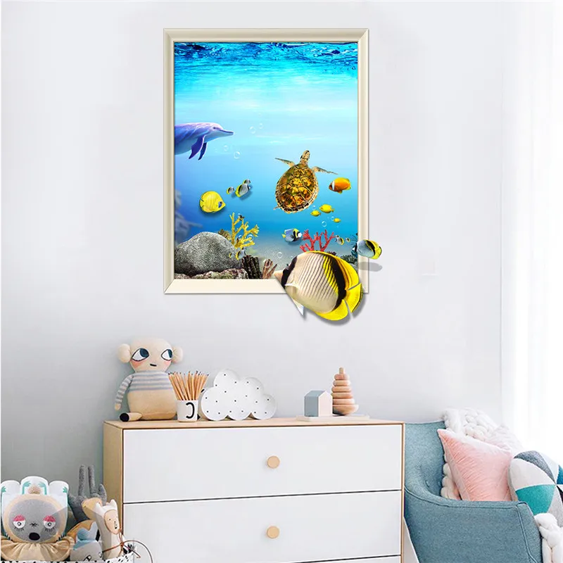 3D Wall Decals Beach Sea Turtles Animals Fauna Turtle Vinyl Decal Sticker Home Decor Design Bathroom Living Room Decoration DIY | Дом и сад