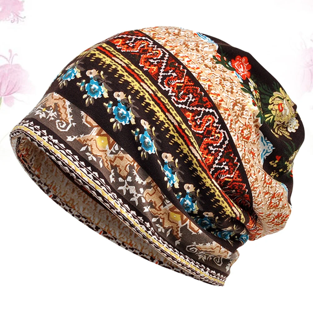 

Printing Cotton All-Matched Turban Dual-use Hat Scarf Beanie Neckerchief Neck Warmer Gaiter (Coffee)